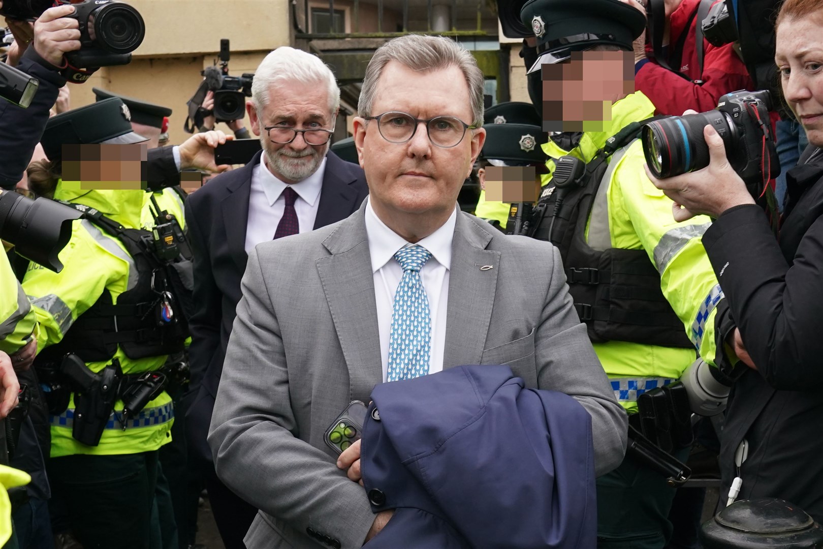 Sir Jeffrey Donaldson was released on continuing bail on a number of historical sex charges (Brian Lawless/PA)