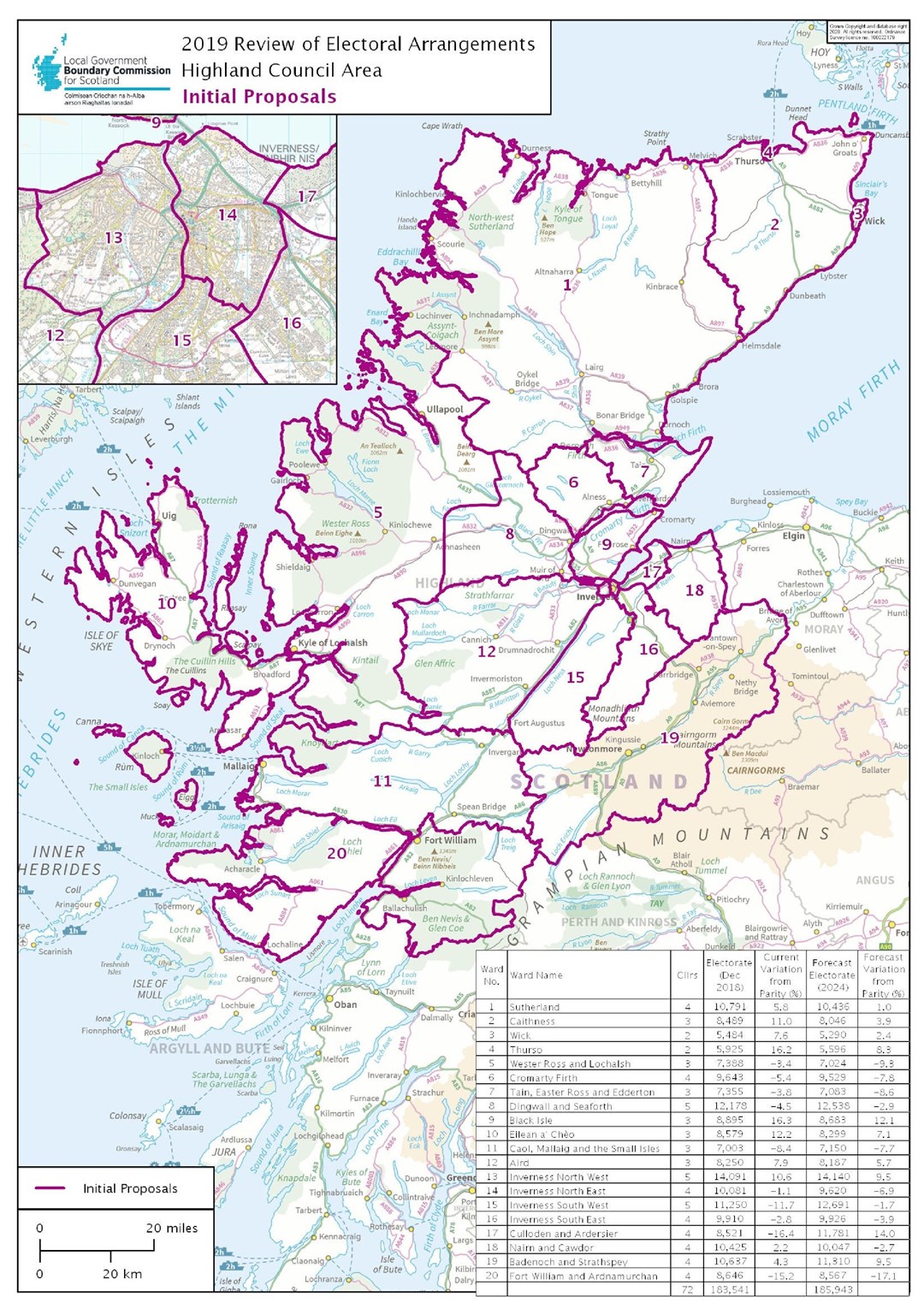 Proposed new make up of Highland Council wards.
