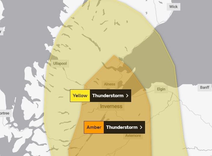 The areas covered by the amber and yellow alerts. Picture: Met Office.