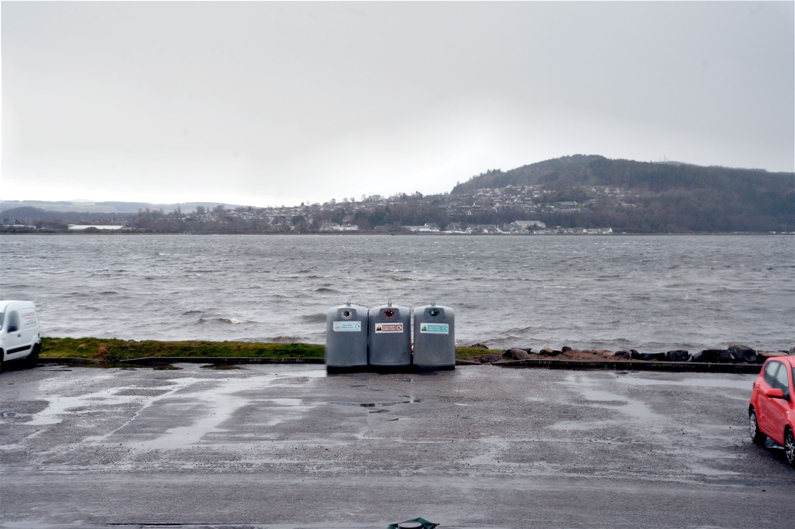 The view from the home of one resident showing the position of the prominent bottle banks in North Kessock.