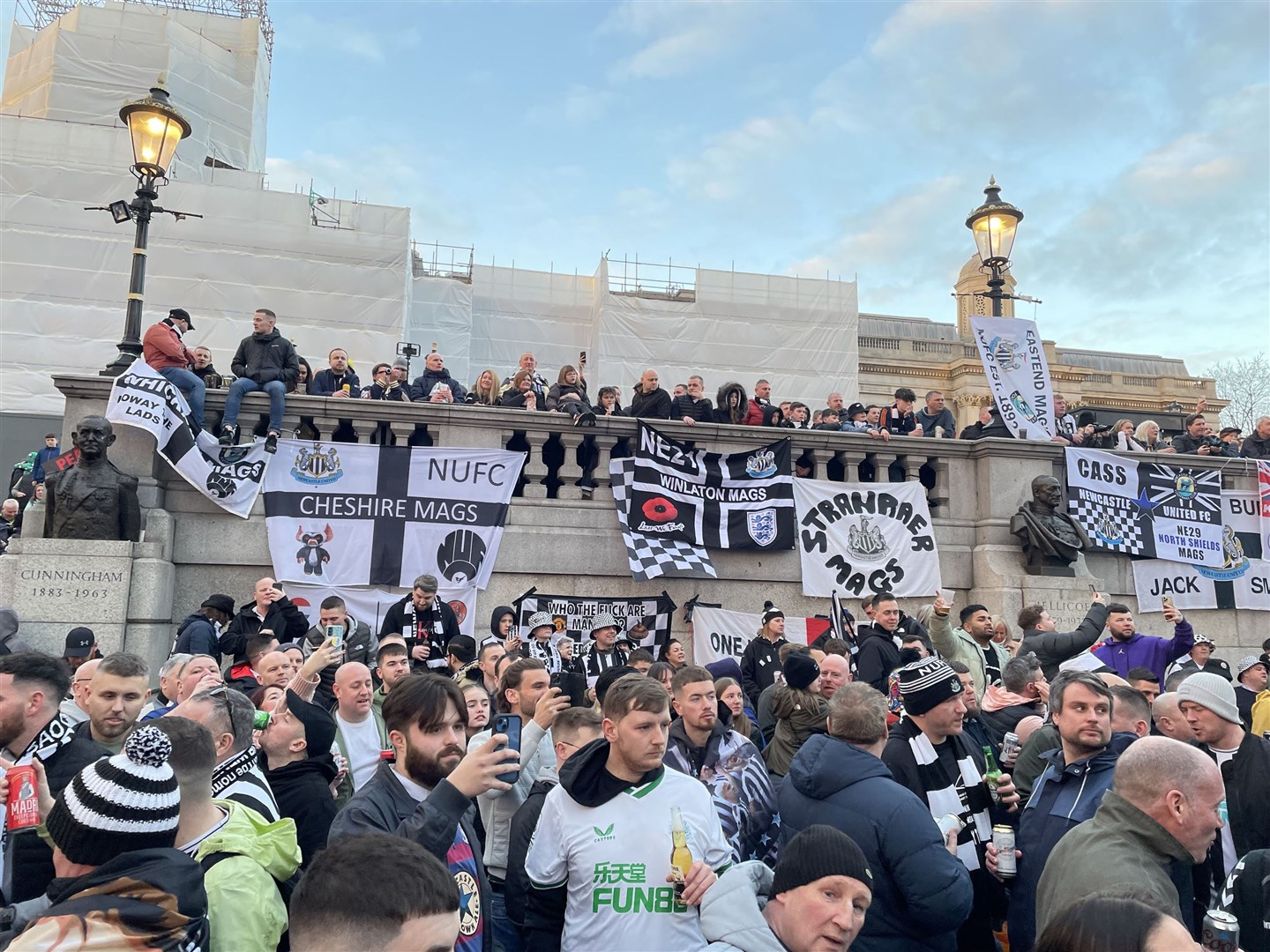 Newcastle fans singing and chanting in Trafalgar Square (Stefan Rousseau/PA)