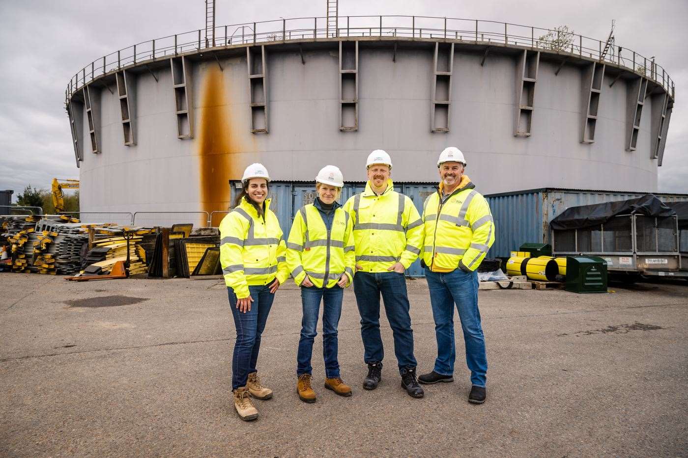 Left to right at the Longman site are: Katherine Frangos, project manager for Getech's hydrogen division, H2 Green; Kathleen Hutchinson, SGN's estates and development manager – Scotland; H2 Green managing director Luke Johnson; and Neil O’Cuinneagain, SGN Place director.