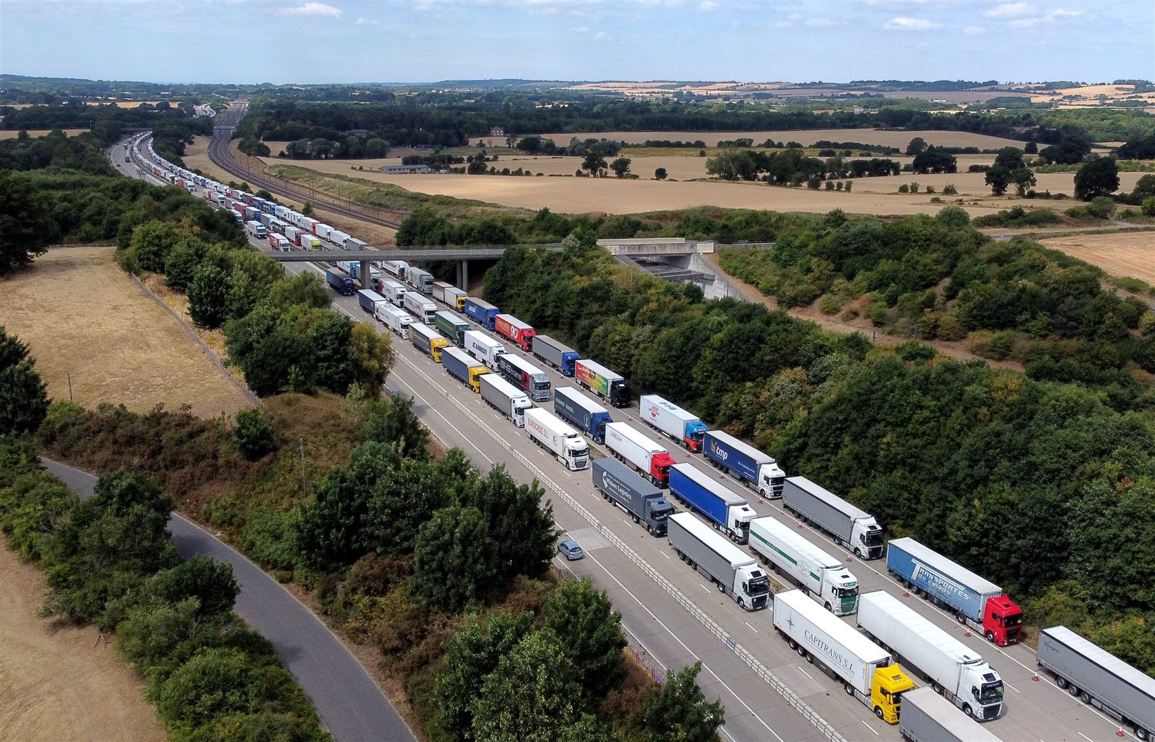 Lorries queuing during Operation Brock on the M20 near Ashford in Kent on Saturday (Gareth Fuller/PA)