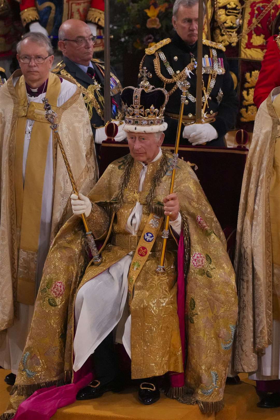 The King wearing St Edward’s Crown during his coronation in Westminster Abbey (Aaron Chown/PA)