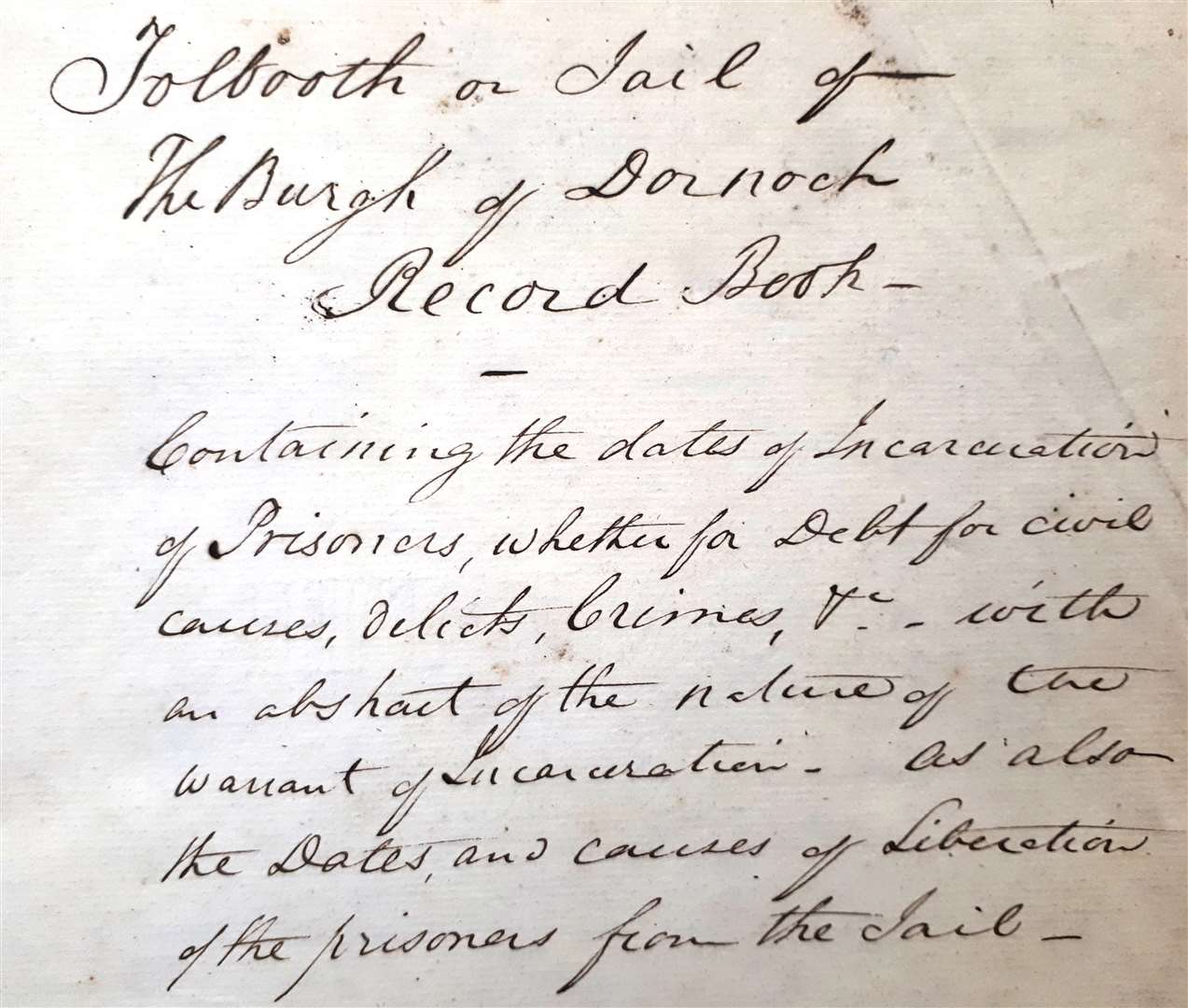 The Dornoch jail book's opening page, 1814.