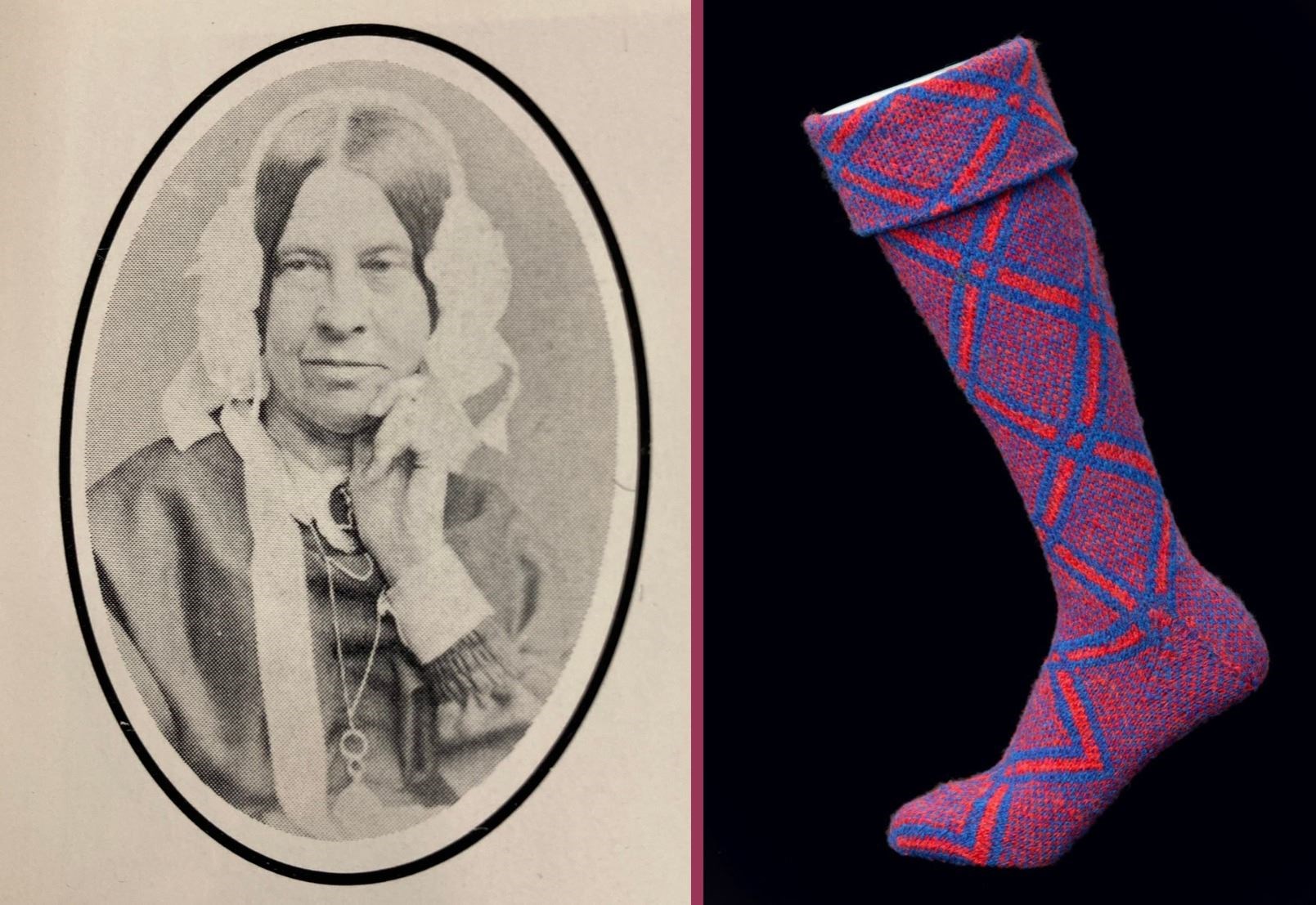 Photo 1: Lady Mackenzie, from Pigeon Holes Of Memory: The life and times of Dr. John Mackenzie. Photo 2: Gairloch Pattern Socks, as featured on Highland Threads.