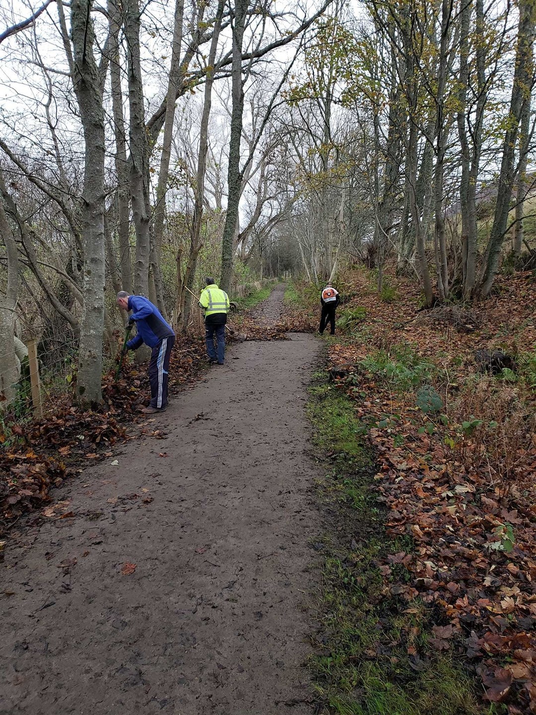 Volunteers got stuck into leaf clearing and made great progress on the path. Picture: Peffery Way Association.