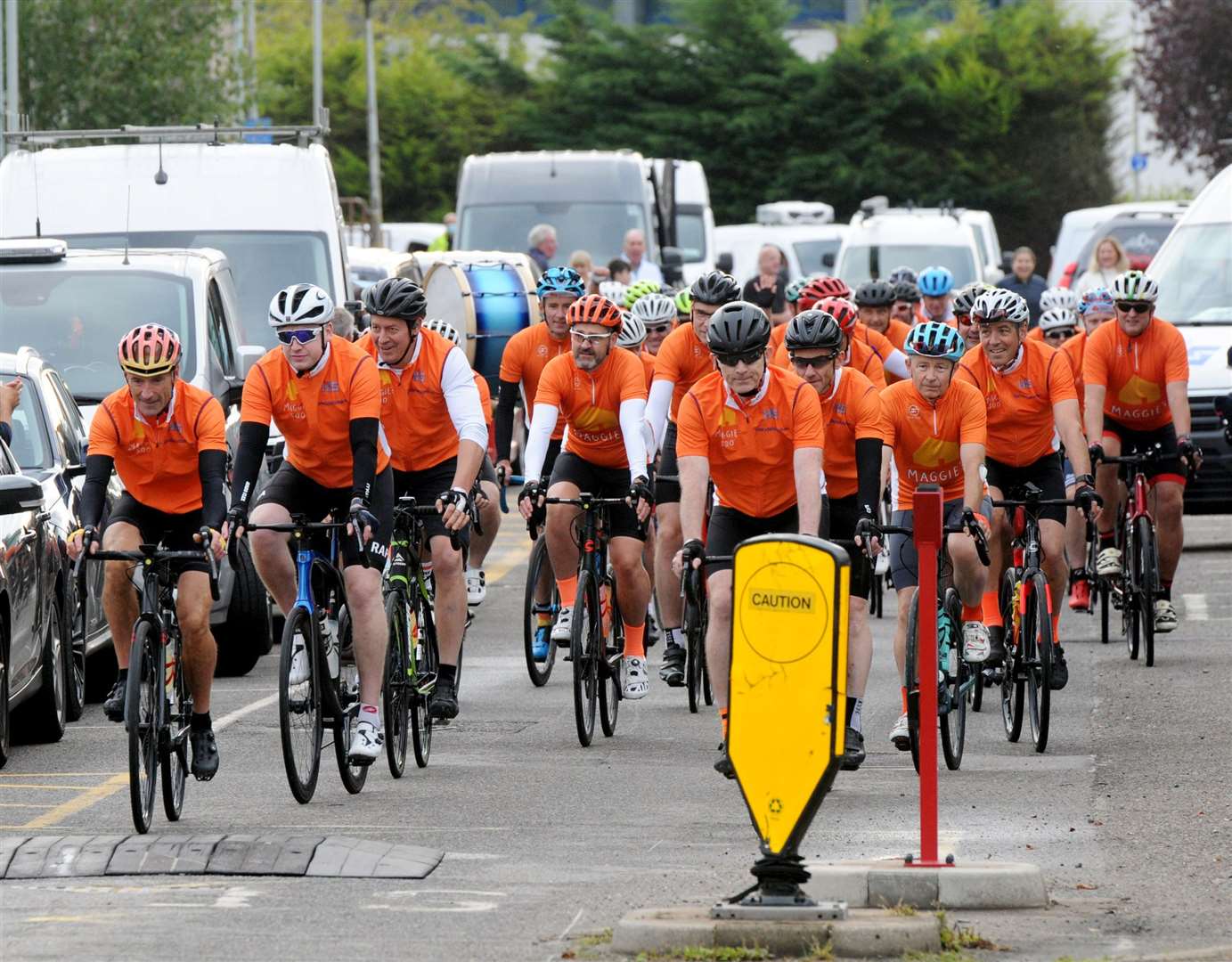 The cyclists set off on the Maggie's 500 cycle challenge.