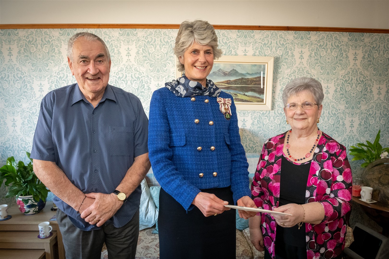 Evelyn and Kennedy Stewart with Ross-shire Lord Lieutenant Joanie Whiteford on their 60th Wedding Anniversary. Picture: Callum Mackay..