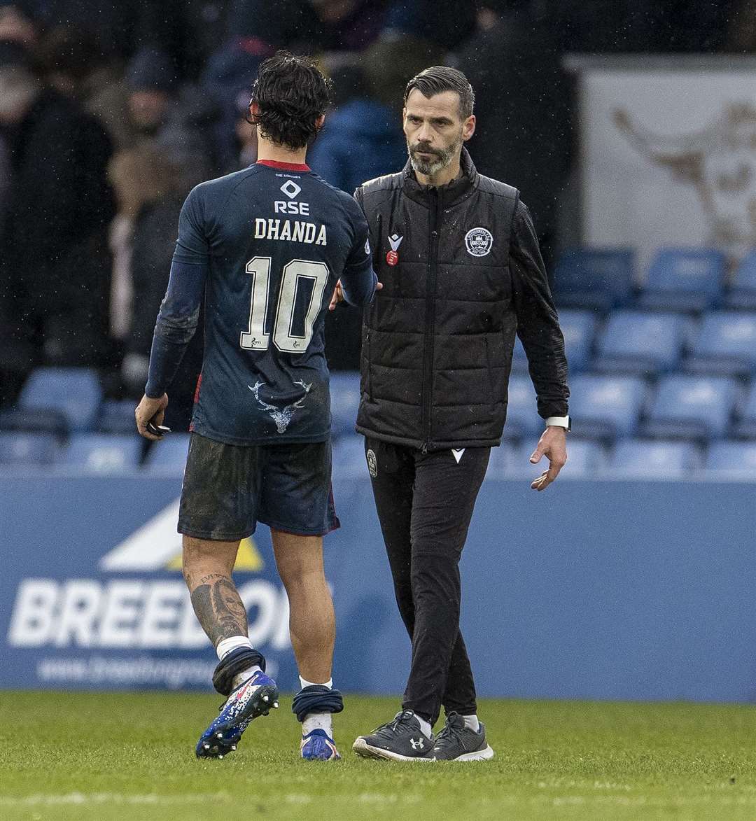 Motherwell manager Stuart Kettlewell and Ross County's Yan Dhanda.