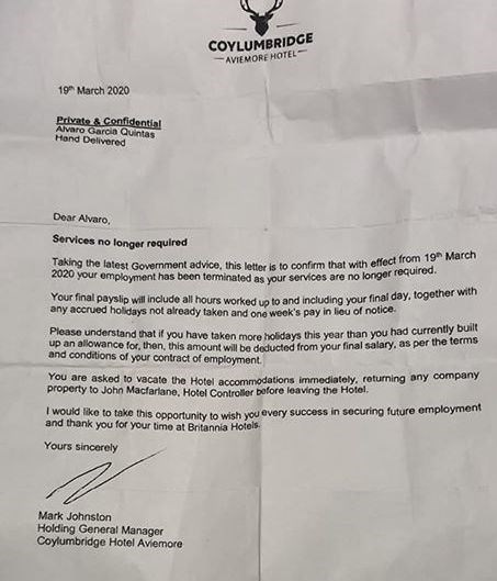 The letter sent to staff.