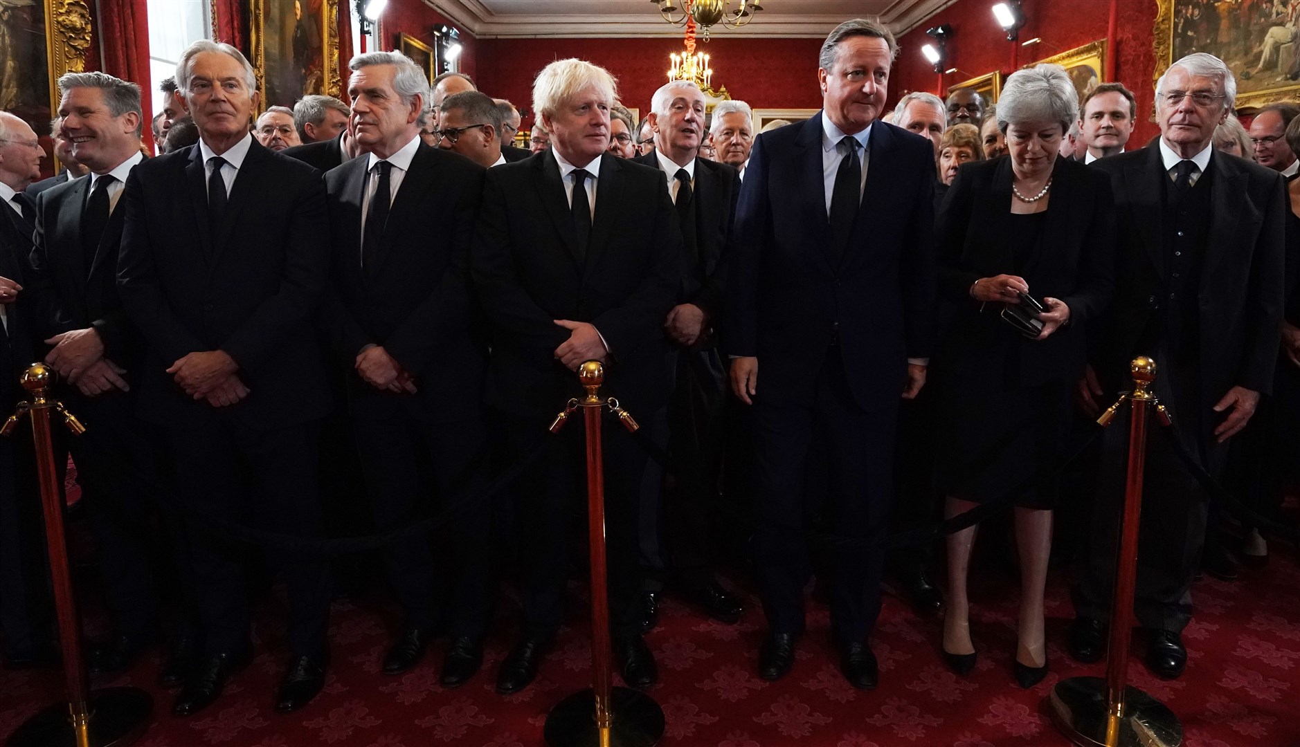 (Left-right front) Labour leader Sir Keir Starmer, former prime ministers Sir Tony Blair, Gordon Brown, Boris Johnson, David Cameron, Theresa May and Sir John Major ahead of the Accession Council ceremony at St James’s Palace, London, where King Charles III was formally proclaimed monarch (Kirsty O’Connor/PA)