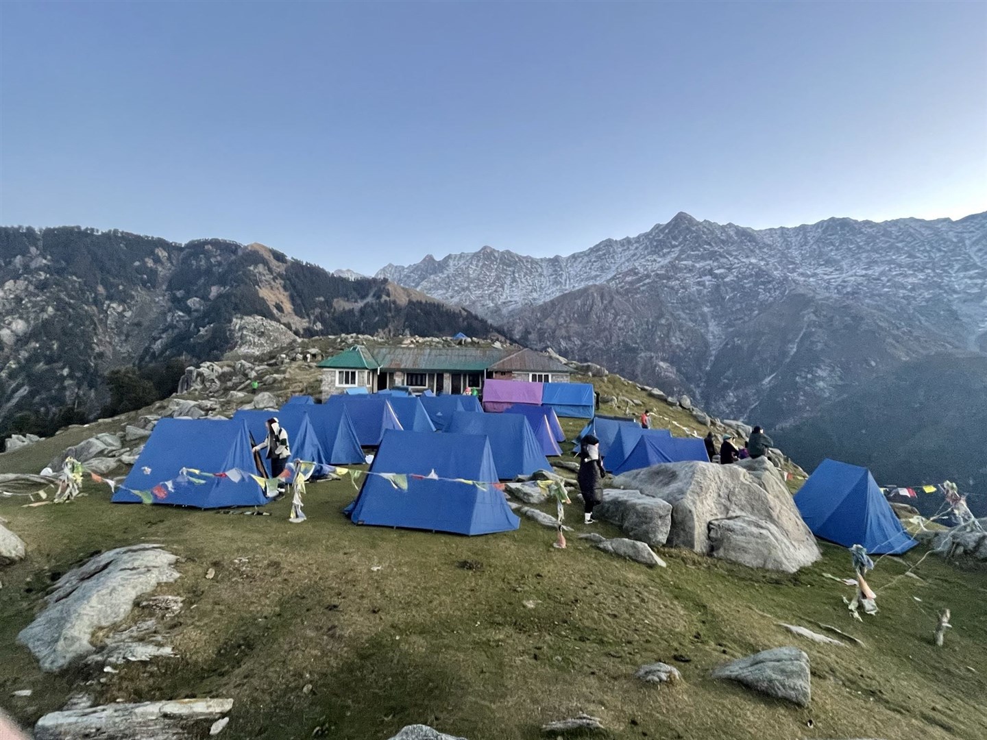 One of the camps on a narrow ridge during the Himalayan trek.