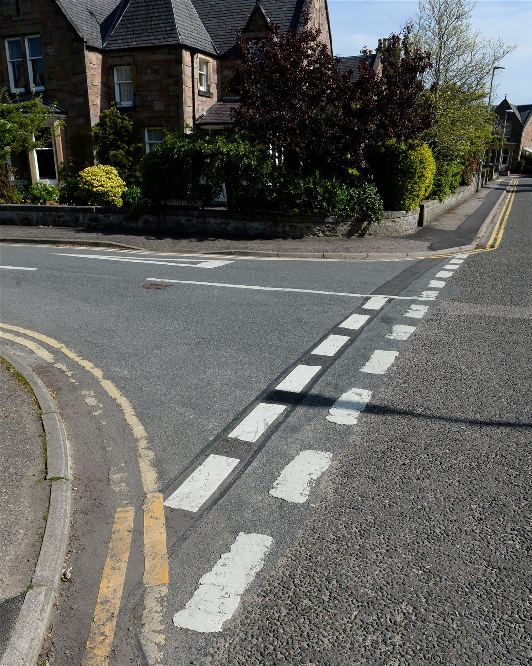 Painted lines on junction of Beaufort Road and Cawdor Road on wrong side of road. Picture: Gary Anthony
