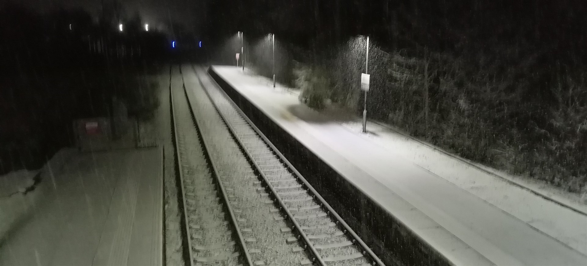 Snow was falling at Tain Railway Station first thing on Saturday morning.