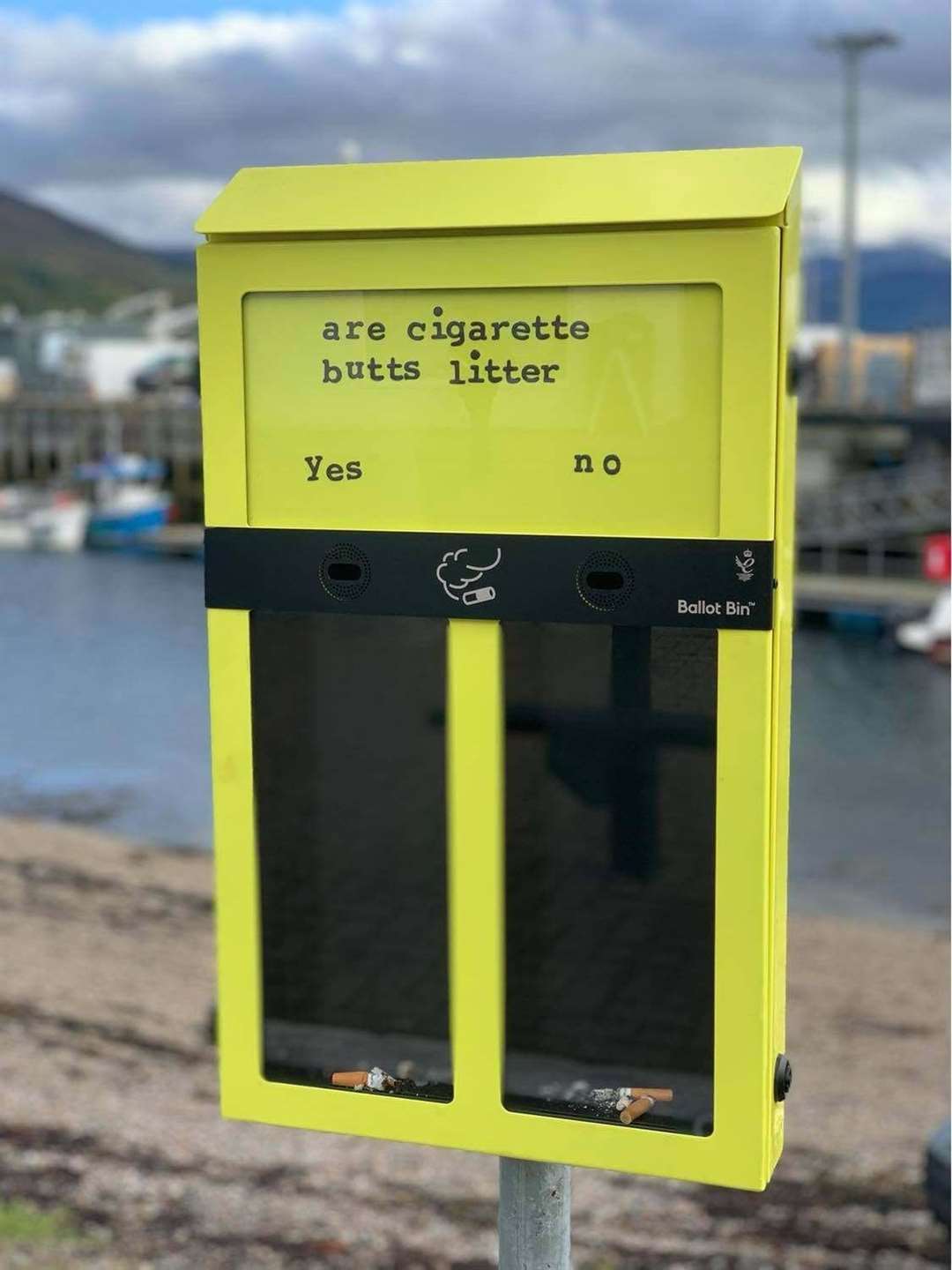 The yes/no ballot bin for cigarette butts