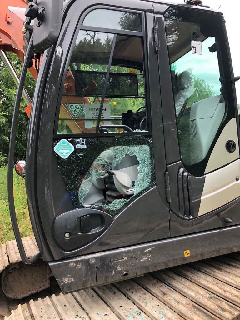 Damage was caused to a digger.