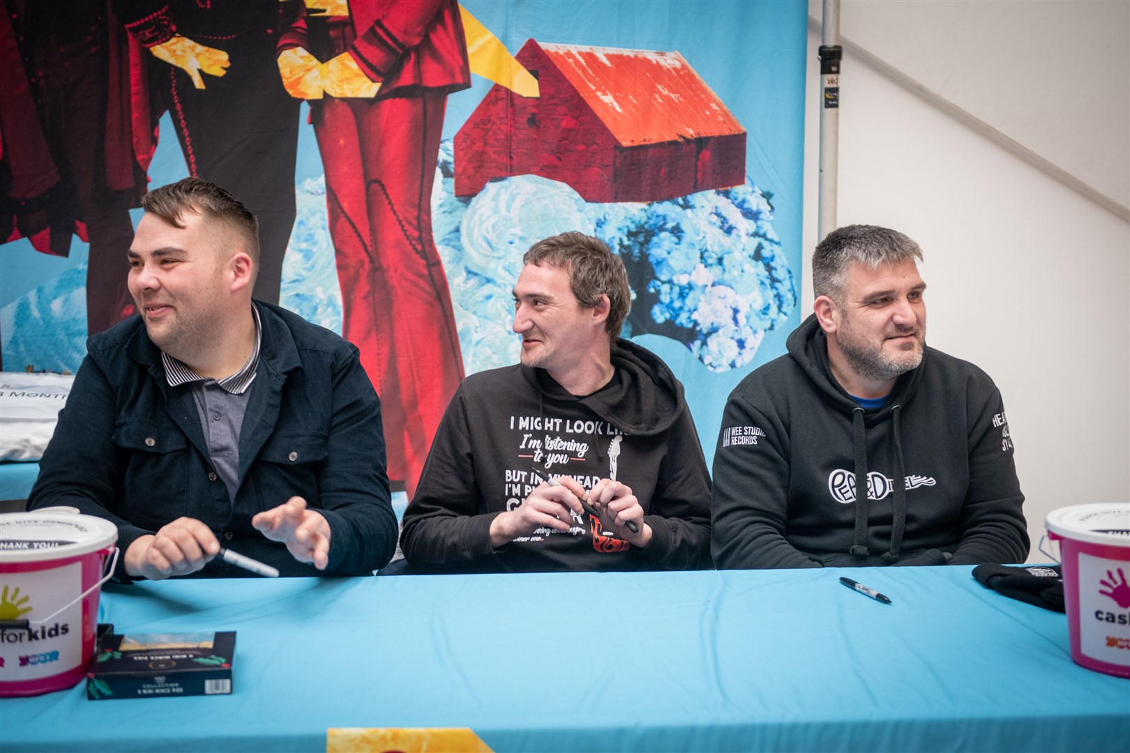 Ully, Boydie and Innes getting the crack in the Eastgate Centre meeting their fans. Picture: Callum Mackay