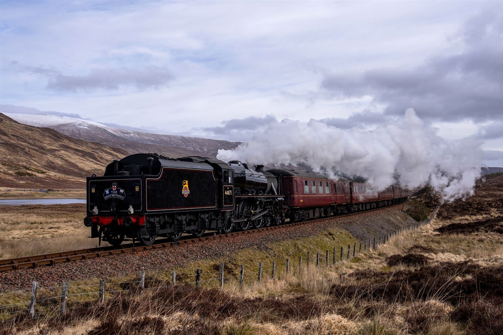 The Great Britain XVI steam train on the Kyle Line, travelling through Luib in Skye, on April 17 2024. Picture: Sam Bilner.