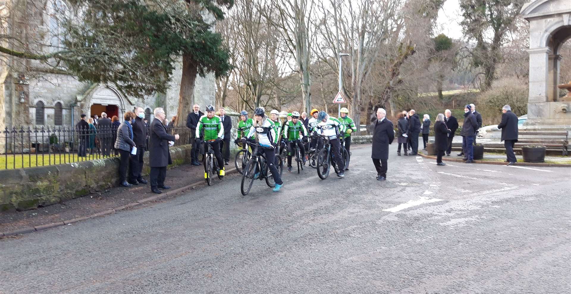 The cyclists outside Fountain Road Hall at the end of the service.