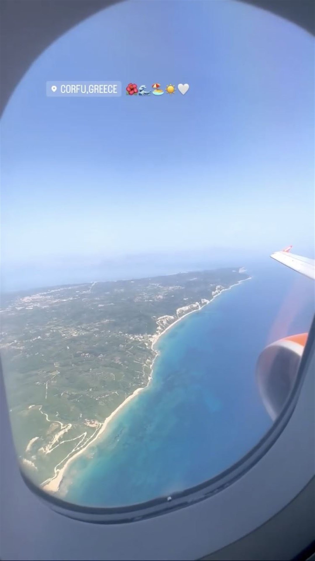 Adele Buyze's Instagram picture flying into Corfu