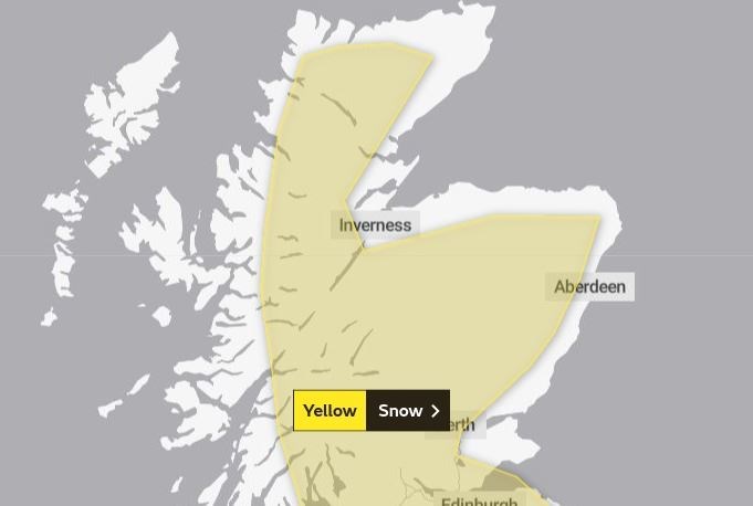 The latest snow warning will run from 5am on Wednesday until 9pm on Thursday. Picture: Met Office.