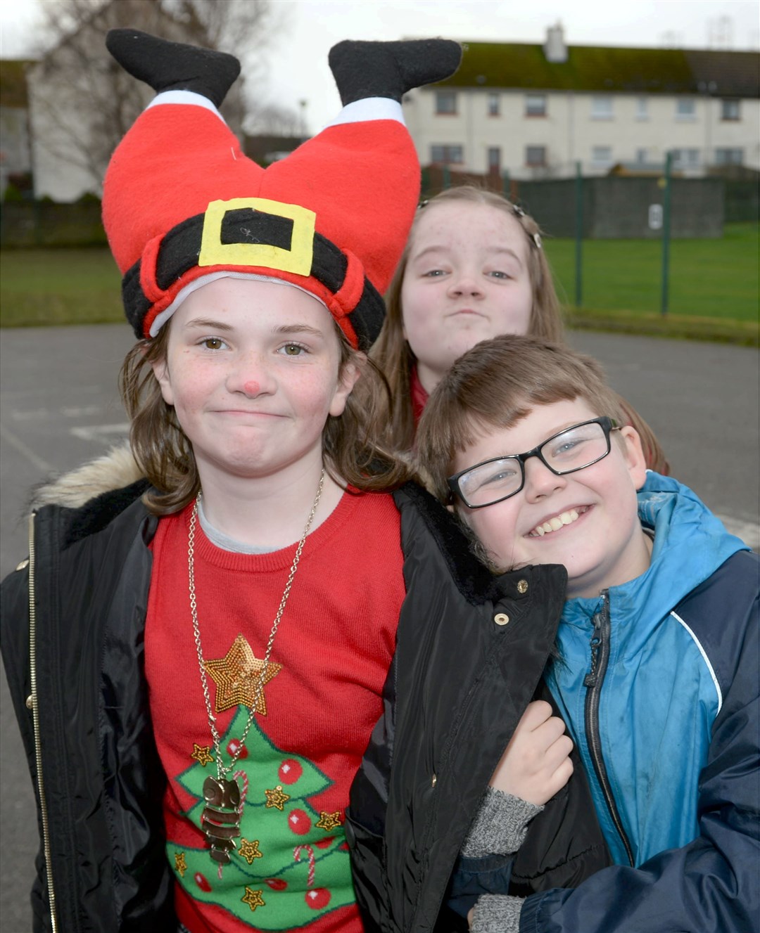 South Lodge Primary Christmas jumper day..Many pupils were keen to get a photo with their friends..Picture: James MacKenzie..