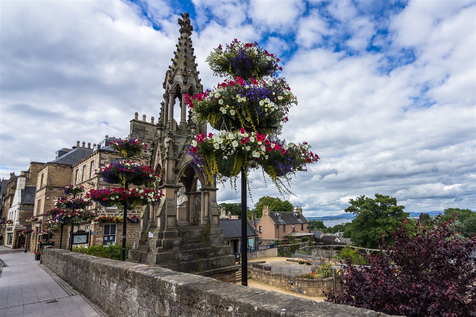 Flowers decoration in the small town of Tain, Scotland, Britain