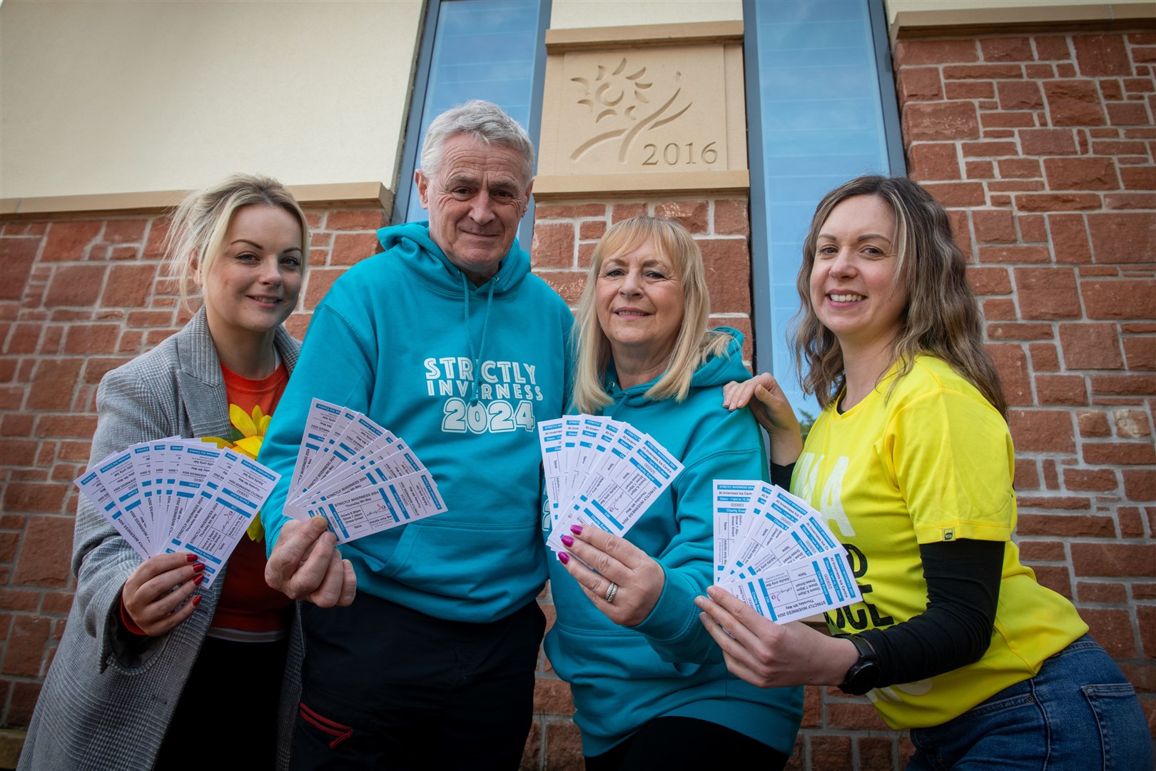 Angela Urquhart, Sonny Rhind, Jackie Sutherland and Carrie Macdonald with the Strictly Inverness tickets. Picture: Callum Mackay.