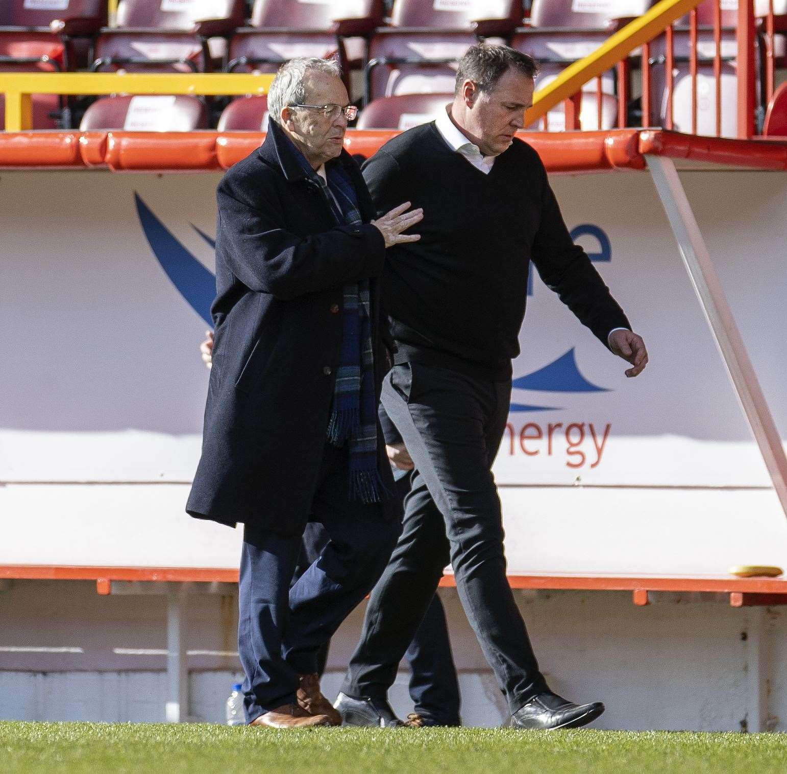 Ross County’s Roy MacGregor with manager Malky Mackay after their dramatic win against Aberdeen sealed top six status in 2022