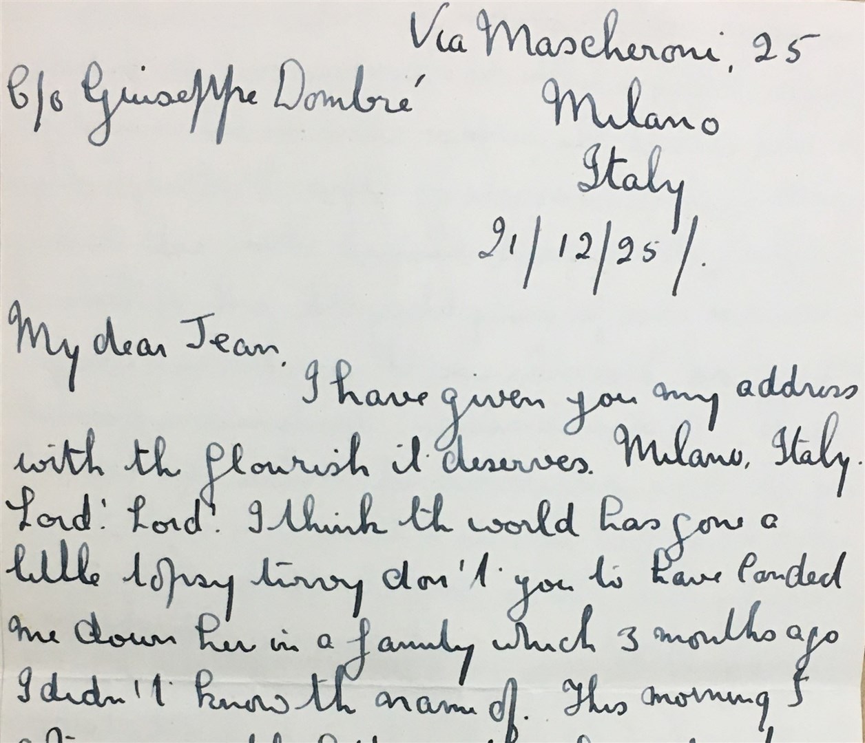 A letter written by Margaret to Jean describing her new adventure in Milan, December 21 1925.