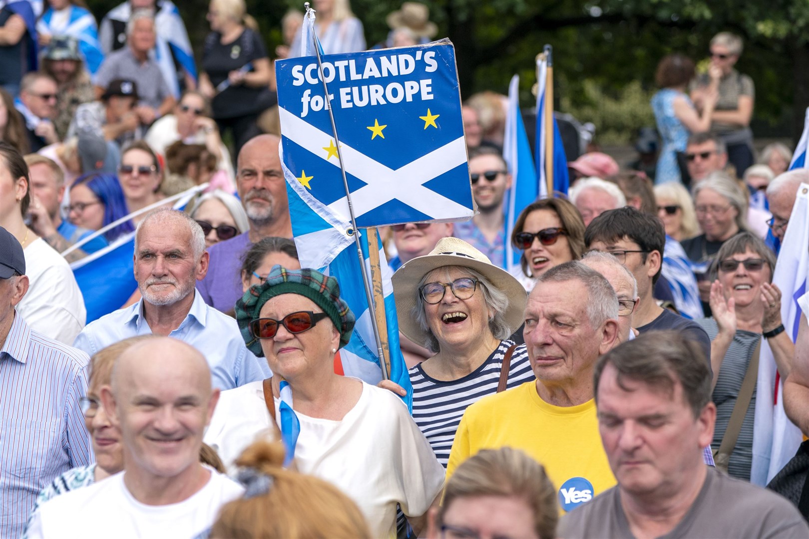 People take part in a Believe In Scotland march and rally from Edinburgh Castle (Jane Barlow/PA)