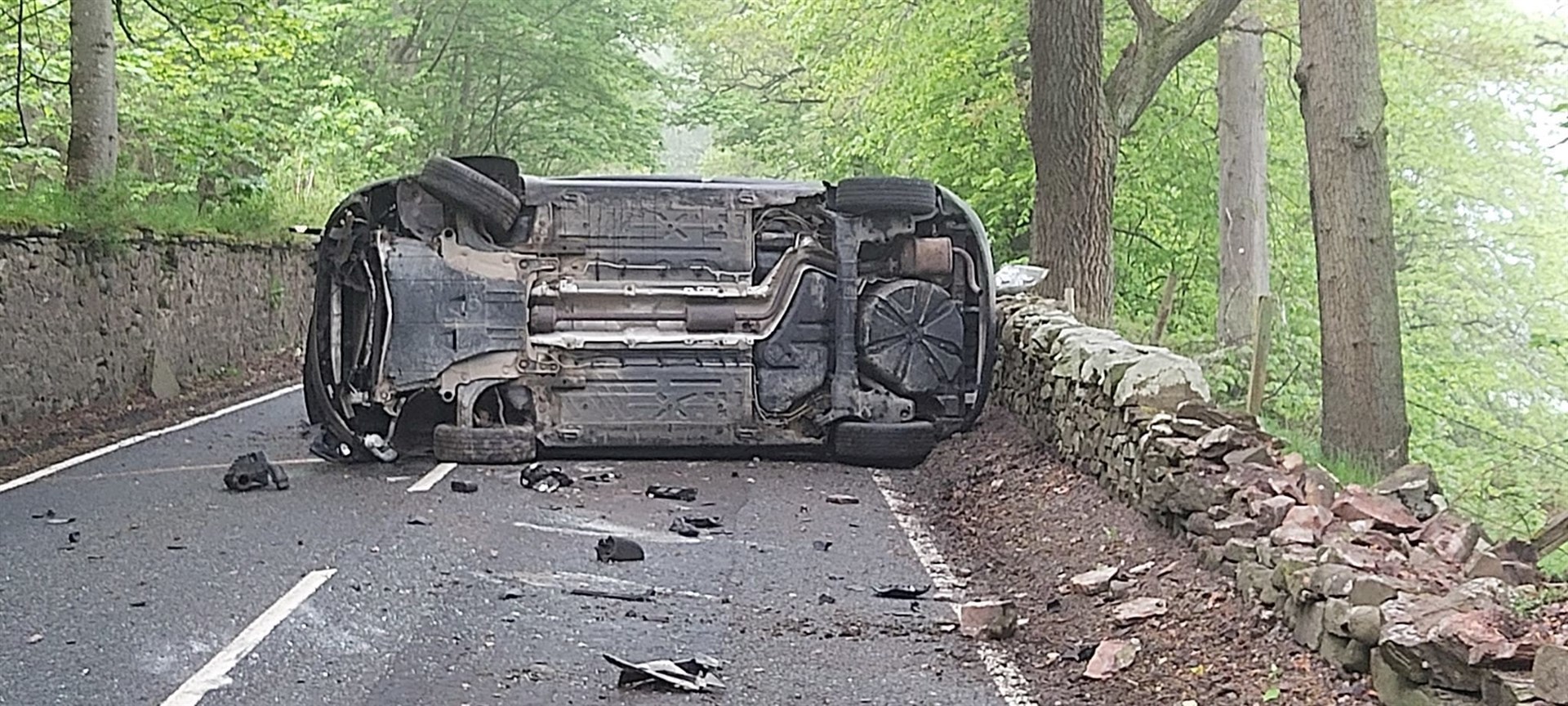 The driver had a lucky escape on the B862 Inverenss to Dores road