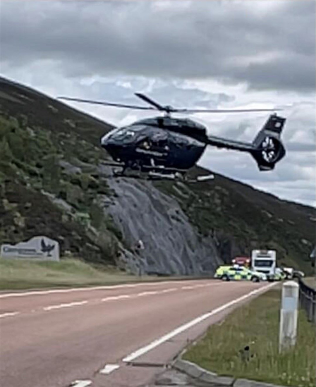 Air ambulance at Slochd crash,