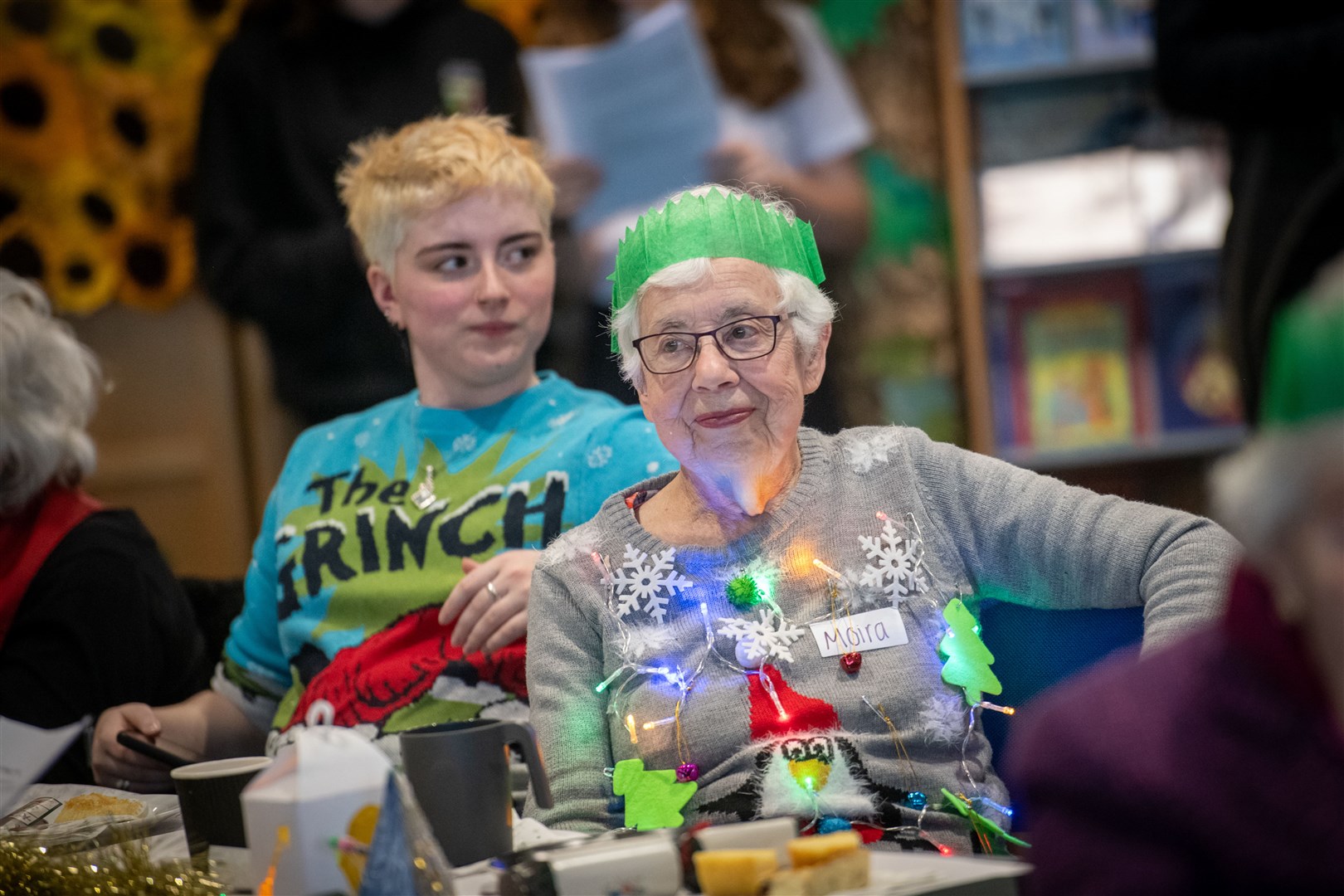 Dominic Scott-Lodge and Moria Anderson with their festive jumpers. Picture: Callum Mackay..