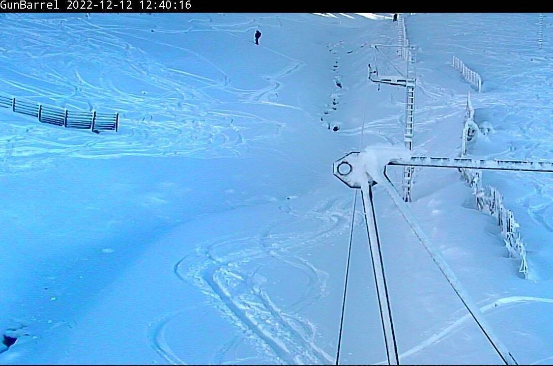 The Gun Barrel at the bottom of Coire Cas has been innundated with snow, and some tracks have already been made. The image was taken from one of Cairngorm Mountain's web cams a short time ago.