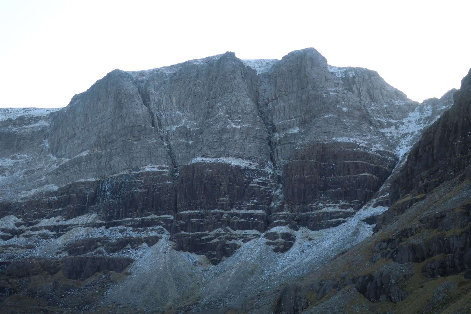 The Triple Buttress in Coire Mhic Fhearchair, with Fuselage Gully to the right of the third buttress. Picture: John Davidson