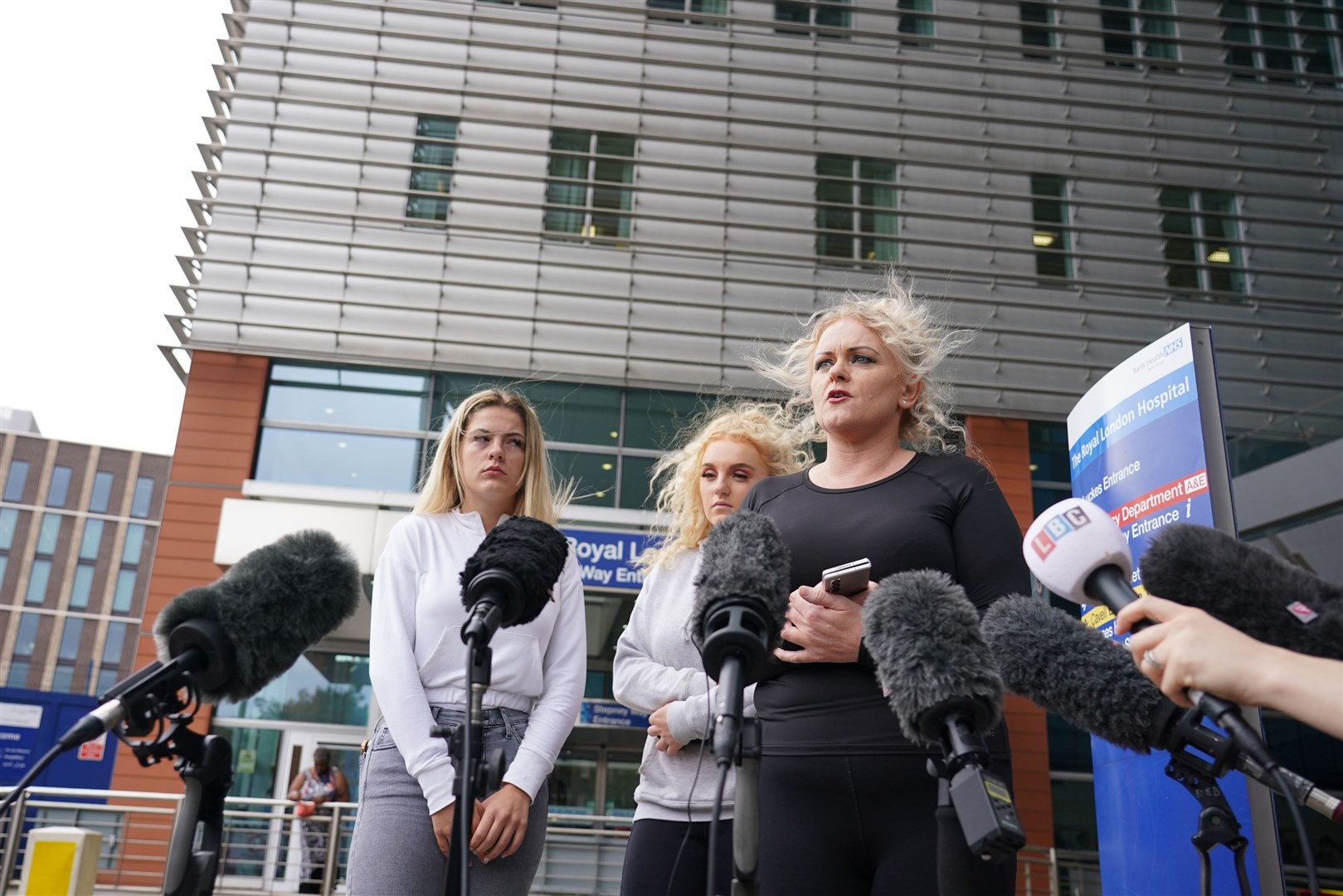 The mother of Archie Battersbee, Hollie Dance (right), speaks to the media outside the Royal London hospital in Whitechapel (Dominic Lipinski/PA)