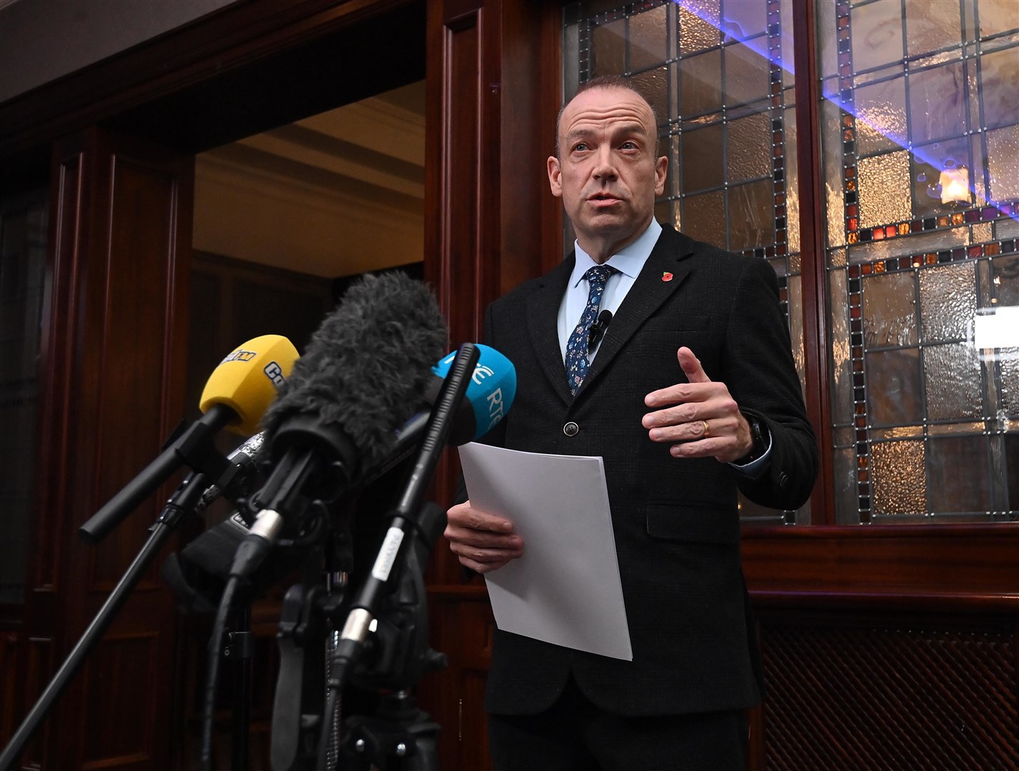 Northern Ireland Secretary Chris Heaton-Harris speaking to the media in Newry on Wednesday (Oliver McVeigh/PA)
