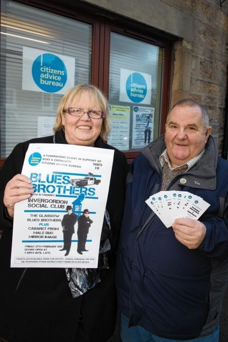 Ross Citizens Advice Bureau manager Mary MacDonald with volunteer George Carson who is organising a Blue Brothers tribute concert fundraiser for the CAB. Picture: Callum Mackay