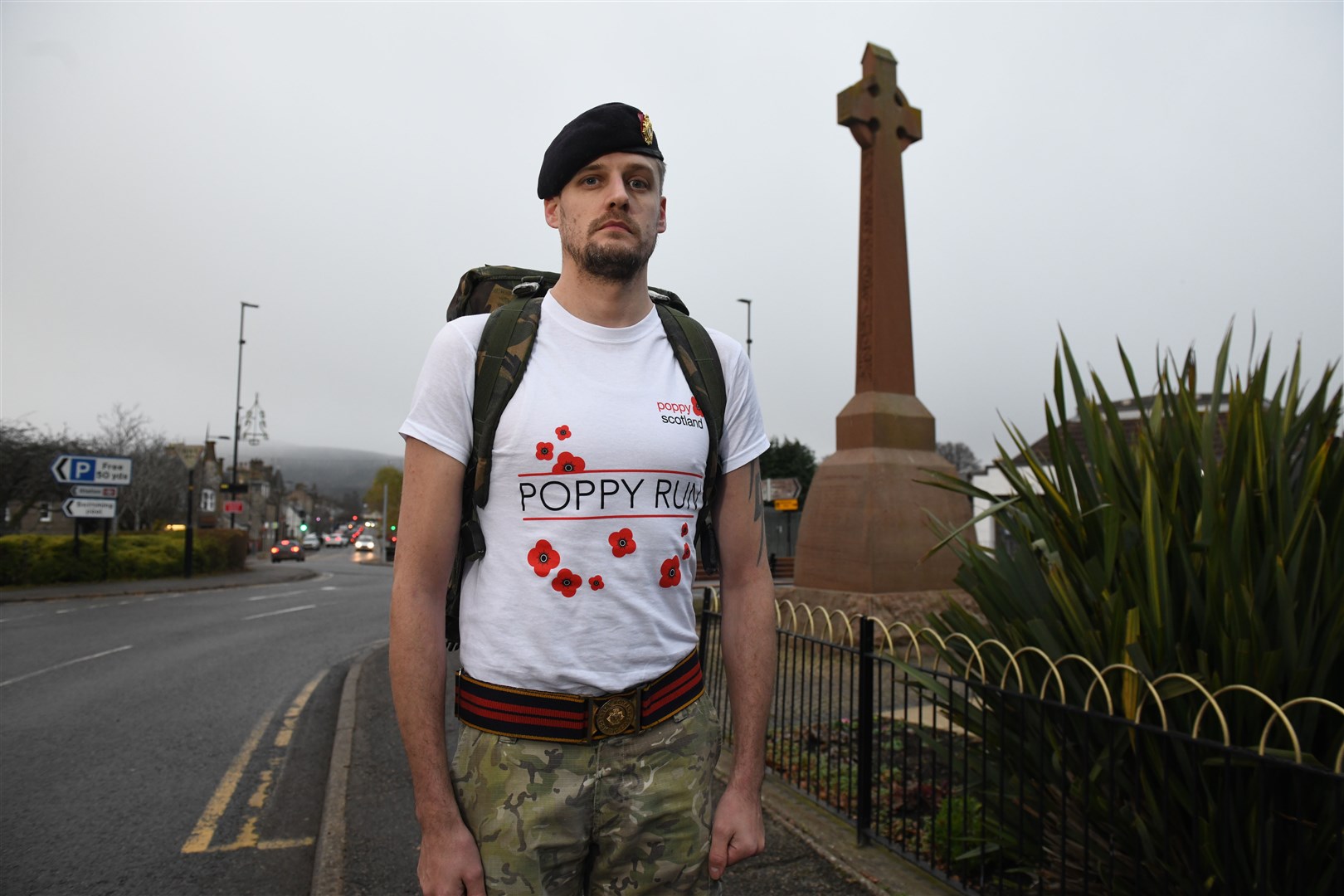 Chase Cooke, Former British Soldier standing by the Alness War Memorial. Picture: James Mackenzie.